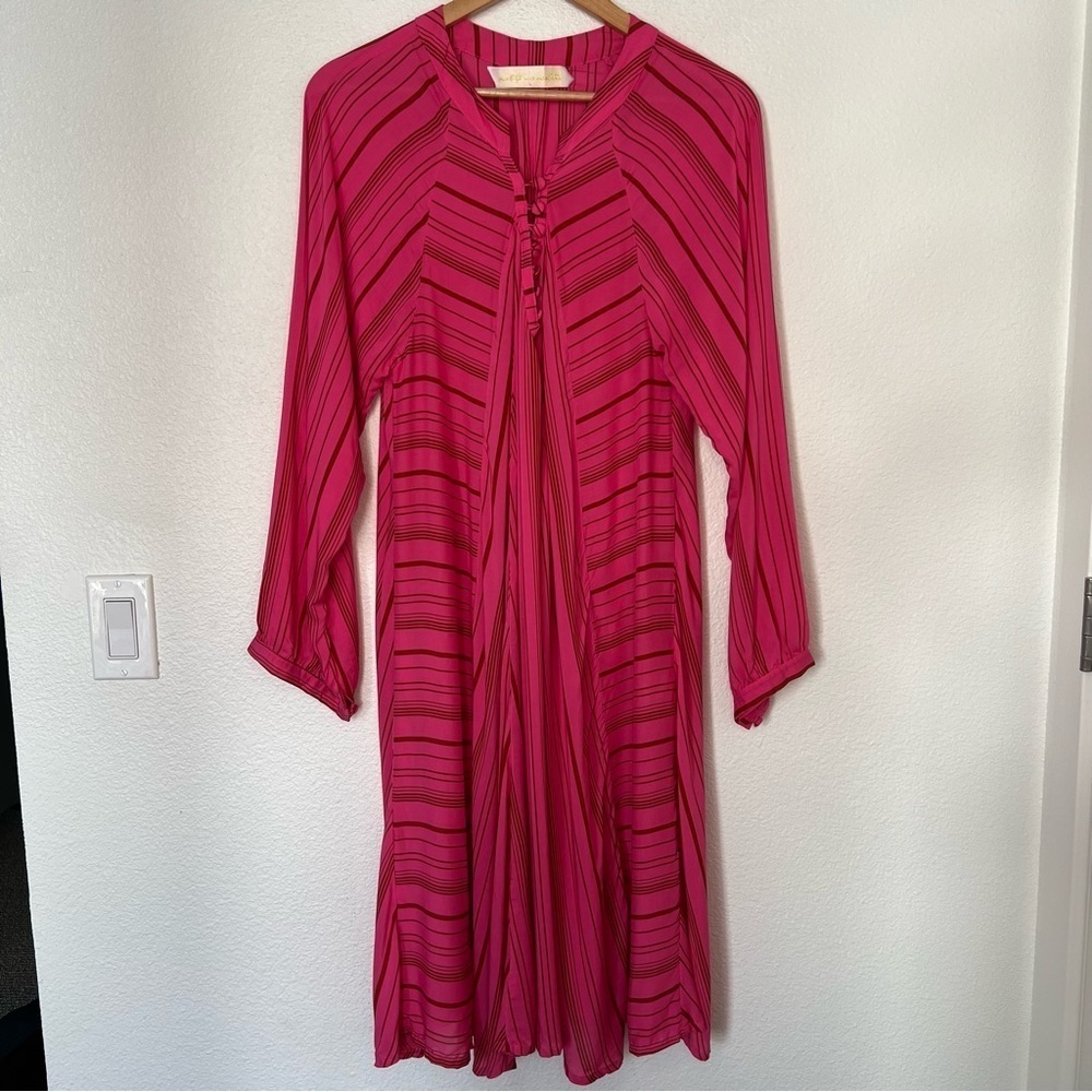 Natalie Martin striped midi dress pink large